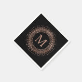 ブラック&フェイクバラ金ゴールドエレガントイニシャルモノグラム スタンダードカクテルナプキン (角)