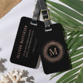 ブラック&フェイクバラ金ゴールドエレガントイニシャルモノグラム ラゲッジタグ