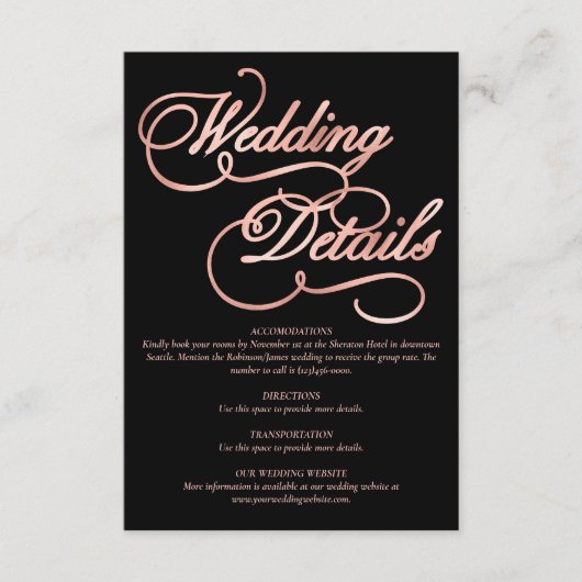 ブラック&フェイクバラ金ゴールド書道フォーマル結婚の エンクロージャーカード (正面)