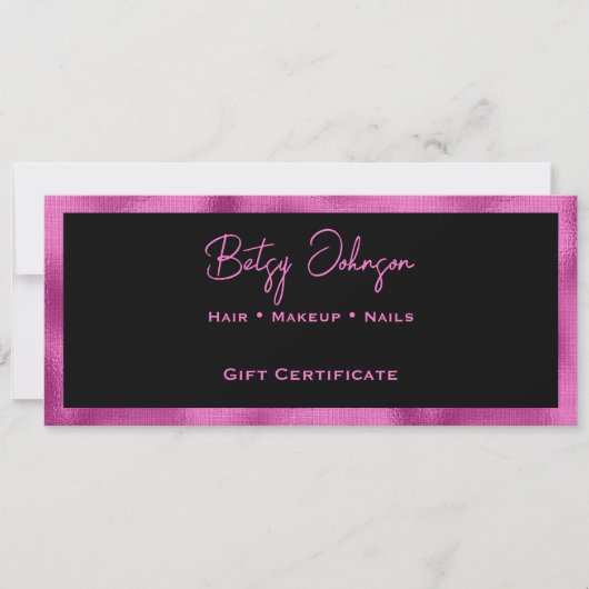 ブラック＆フェイクホットピンクの箔のギフト券カード 招待状 (正面)