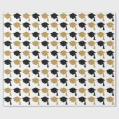 ブラック&フェイク金ゴールドグリッターグラッドキャップ卒業ギフト ラッピングペーパー (フラット)