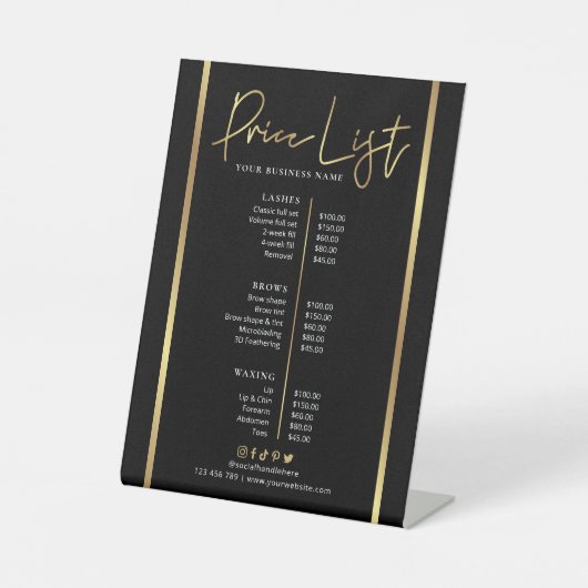 ブラック&フェイク金ゴールドサロンスパトレンディー価格表 台座サイン (正面)