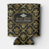 ブラック&フェイク金ゴールドダマスク&グリッターグラードハット2a 缶クーラー (正面)