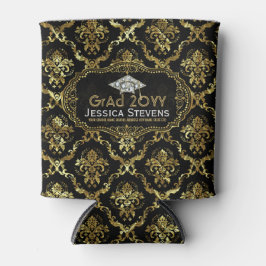 ブラック&フェイク金ゴールドダマスク&グリッターグラードハット2a 缶クーラー