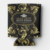 ブラック&フェイク金ゴールド卒業ハット2b 缶クーラー (正面)