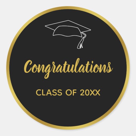ブラック&フェイク金ゴールド卒業祝い ラウンドシール (正面)