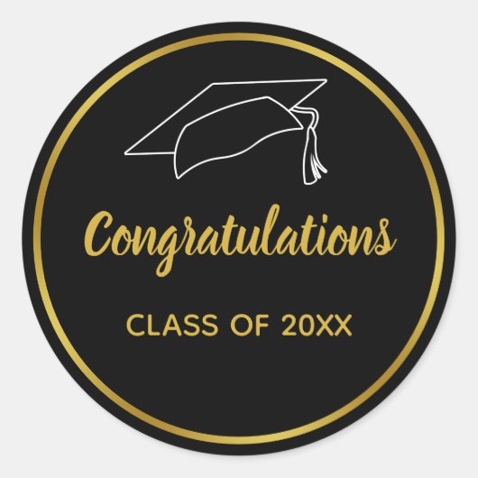 ブラック&フェイク金ゴールド卒業祝い ラウンドシール (正面)