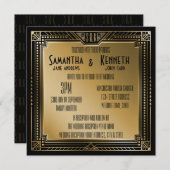 ブラック&フェイク金ゴールド素晴らしギャツビー幾何結婚の 招待状 (正面/裏面)
