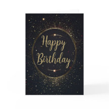 ブラック&フェイク金ゴールド誕生日カード