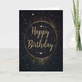 ブラック&フェイク金ゴールド誕生日カード 招待状