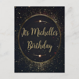 ブラック&フェイク金ゴールド誕生日招待状 インビテーションポストカード