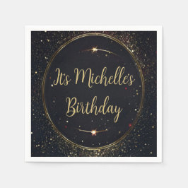 ブラック&フェイク金ゴールド誕生日 スタンダードカクテルナプキン