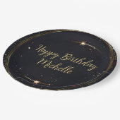 ブラック&フェイク金ゴールド誕生日 ペーパープレート (アングル)