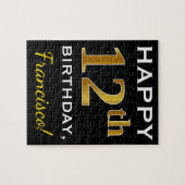 ブラック、フェイク金ゴールド12番目の誕生日+名前をカスタムする ジグソーパズル (横)