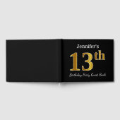 ブラック、フェイク金ゴールド13th誕生日パーティー+名前をカスタムする ゲストブック (全面)