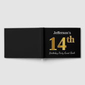 ブラック、フェイク金ゴールド14th Birthday Party +名前をカスタムする ゲストブック (全面)
