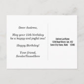 ブラック、フェイク金ゴールド15誕生日+名前をカスタムする ポストカード (裏面)