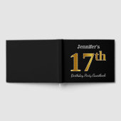 ブラック、フェイク金ゴールド17th Birthday Party +名前をカスタムする ゲストブック (全面)
