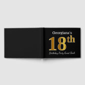 ブラック、フェイク金ゴールド18th Birthday Party +名前をカスタムする ゲストブック (全面)