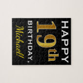 ブラック、フェイク金ゴールド19誕生日+名前をカスタムする ジグソーパズル (横)