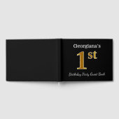 ブラック、フェイク金ゴールド1st誕生日パーティー+名前をカスタムする ゲストブック (全面)