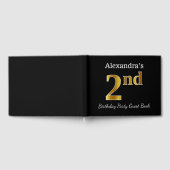 ブラック、フェイク金ゴールド2回目の誕生日パーティー+名前をカスタムする ゲストブック (全面)