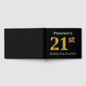ブラック、フェイク金ゴールド21歳の誕生日パーティー+名前をカスタムする ゲストブック (全面)