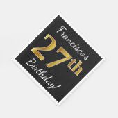 ブラック、フェイク金ゴールド27番目の誕生日+名前をカスタムする スタンダードランチョンナプキン (角)