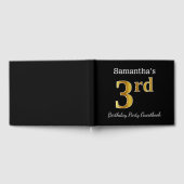 ブラック、フェイク金ゴールド3回目の誕生日パーティー+名前をカスタムする ゲストブック (全面)