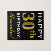 ブラック、フェイク金ゴールド30歳の誕生日+名前をカスタムする ジグソーパズル (横)