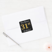 ブラック、フェイク金ゴールド31番目の誕生日+名前をカスタムする スクエアシール (封筒)