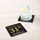 ブラック、フェイク金ゴールド31番目の誕生日+名前をカスタムする スクエアペーパーコースター (インサイチュ)