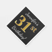 ブラック、フェイク金ゴールド31番目の誕生日+名前をカスタムする スタンダードランチョンナプキン (角)