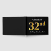 ブラック、フェイク金ゴールド32nd誕生日パーティー+名前をカスタムする ゲストブック (全面)