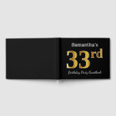 ブラック、フェイク金ゴールド33rd誕生日パーティー+名前をカスタムする ゲストブック (全面)