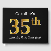 ブラック、フェイク金ゴールド35th誕生日パーティー+名前をカスタムする