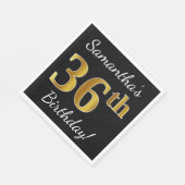 ブラック、フェイク金ゴールド36番目の誕生日+名前をカスタムする スタンダードランチョンナプキン (角)