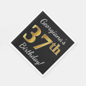 ブラック、フェイク金ゴールド37番目の誕生日+名前をカスタムする スタンダードランチョンナプキン (角)