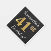 ブラック、フェイク金ゴールド41番目の誕生日+名前をカスタムする スタンダードランチョンナプキン (角)