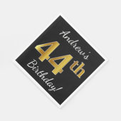 ブラック、フェイク金ゴールド44番目の誕生日+名前をカスタムする スタンダードランチョンナプキン (角)