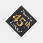 ブラック、フェイク金ゴールド45番目の誕生日+名前をカスタムする スタンダードランチョンナプキン (角)