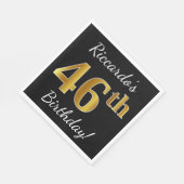 ブラック、フェイク金ゴールド46番目の誕生日+名前をカスタムする スタンダードランチョンナプキン (角)