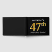 ブラック、フェイク金ゴールド47th Birthday Party +名前をカスタムする ゲストブック (全面)