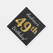 ブラック、フェイク金ゴールド49誕生日+名前をカスタムする スタンダードランチョンナプキン (角)