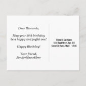 ブラック、フェイク金ゴールド50番目の誕生日+名前をカスタムする ポストカード (裏面)