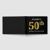 ブラック、フェイク金ゴールド50th誕生日パーティー+名前をカスタムする ゲストブック (全面)