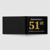 ブラック、フェイク金ゴールド51st誕生日パーティー+名前をカスタムする ゲストブック (全面)