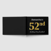 ブラック、フェイク金ゴールド52nd誕生日パーティー+名前をカスタムする ゲストブック (全面)