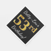 ブラック、フェイク金ゴールド53番目の誕生日+名前をカスタムする スタンダードランチョンナプキン (角)