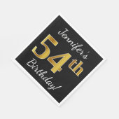 ブラック、フェイク金ゴールド54番目の誕生日+名前をカスタムする スタンダードランチョンナプキン (角)